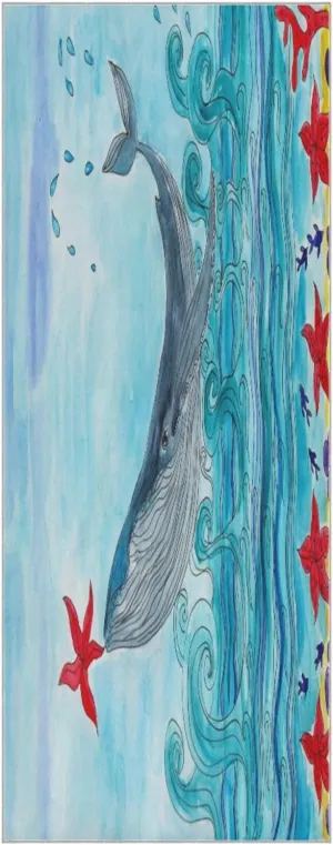 Yoga Towel Watercolor Blue Whale Hot Yoga Mat Towel with Grip Dots Sweat Absorbent Non-Slip for Hot Yoga, 24" x72",Soft Yoga Blankets with Travel Bag,Pilates and Workout