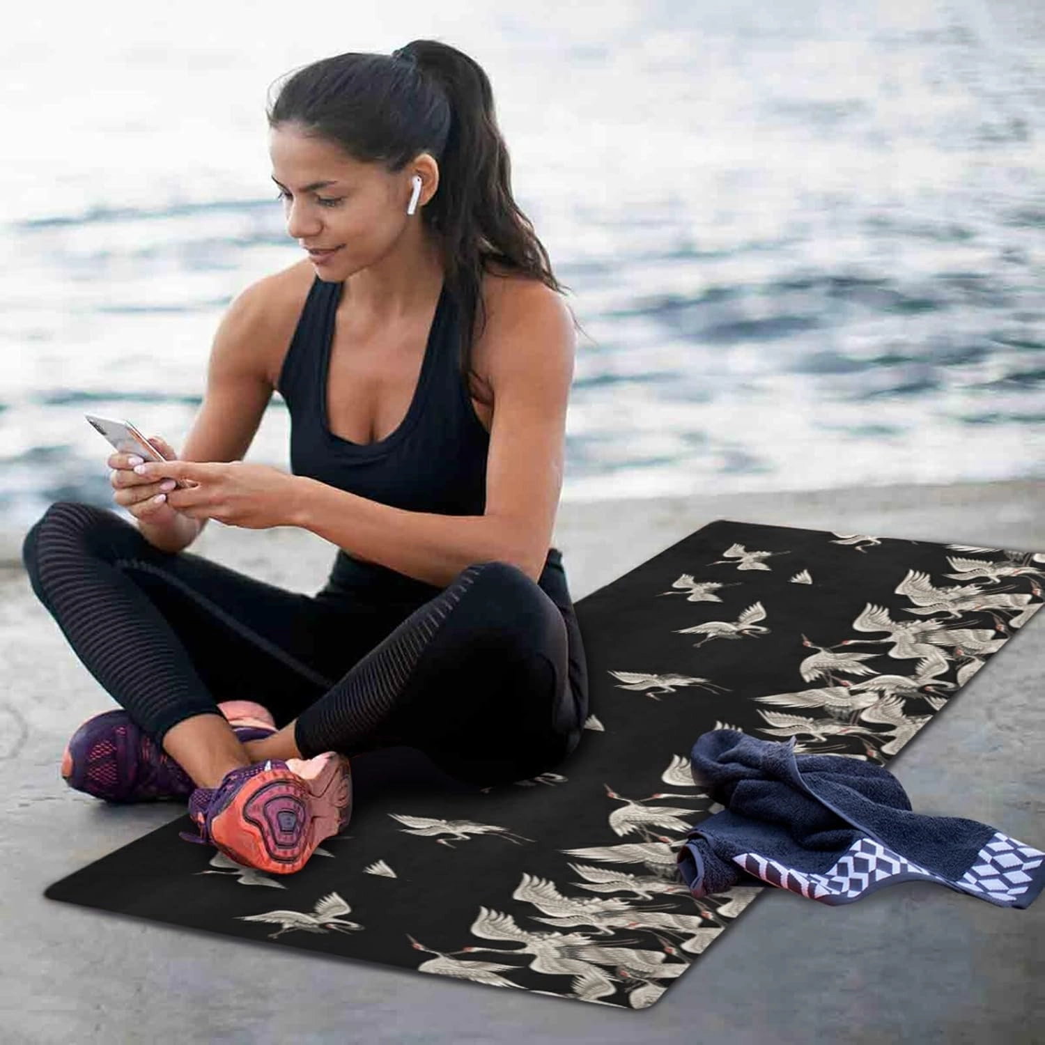 Yoga Mat Non Slip Rubber Fitness Safe Exercise Mat with Bag Durable Folding Workout Mat for Pilates and Floor Exercises
