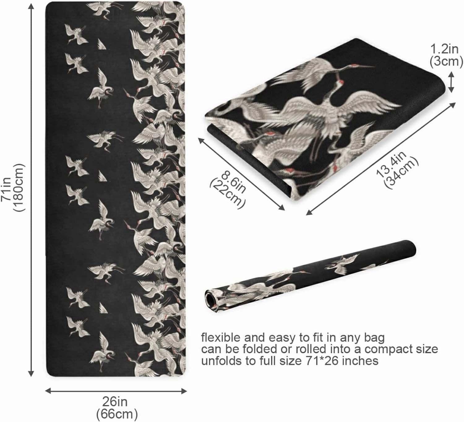 Yoga Mat Non Slip Rubber Fitness Safe Exercise Mat with Bag Durable Folding Workout Mat for Pilates and Floor Exercises