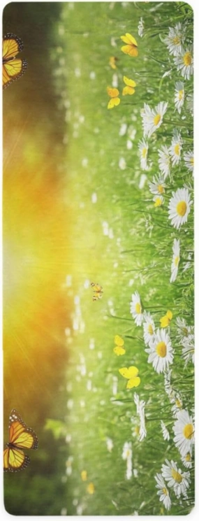 Yoga Mat White Flowers and Butterflies on The Grassland Non-slip Yoga Mats Folding Travel Exercise Mat Indoor Outdoor Gym Pilates with Storage Bag for Women Men 71" x 26"