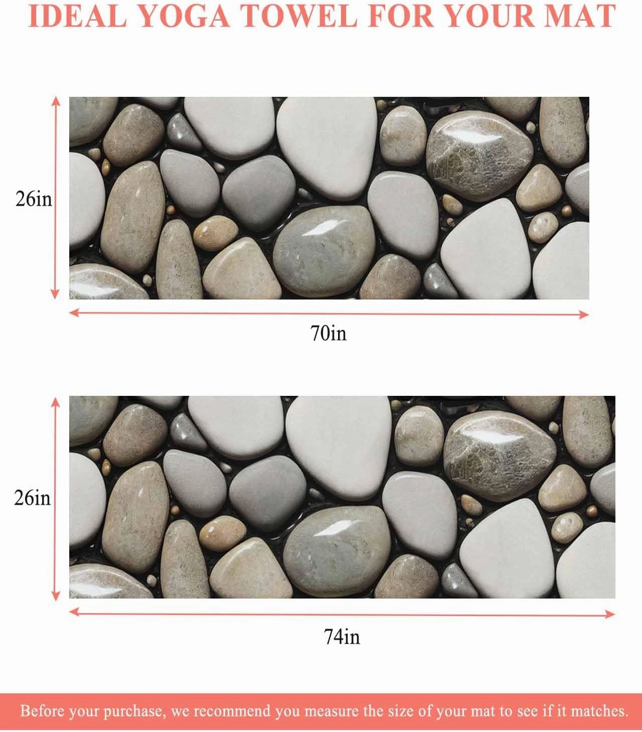 Yoga Towel with Corner Pockets Natural Riverbed Village Pebbles Black and White Sweat Absorbent Lightweight Soft Yoga Blanket 26"x74" Hot Yoga Towels for Gym Fitness Workout