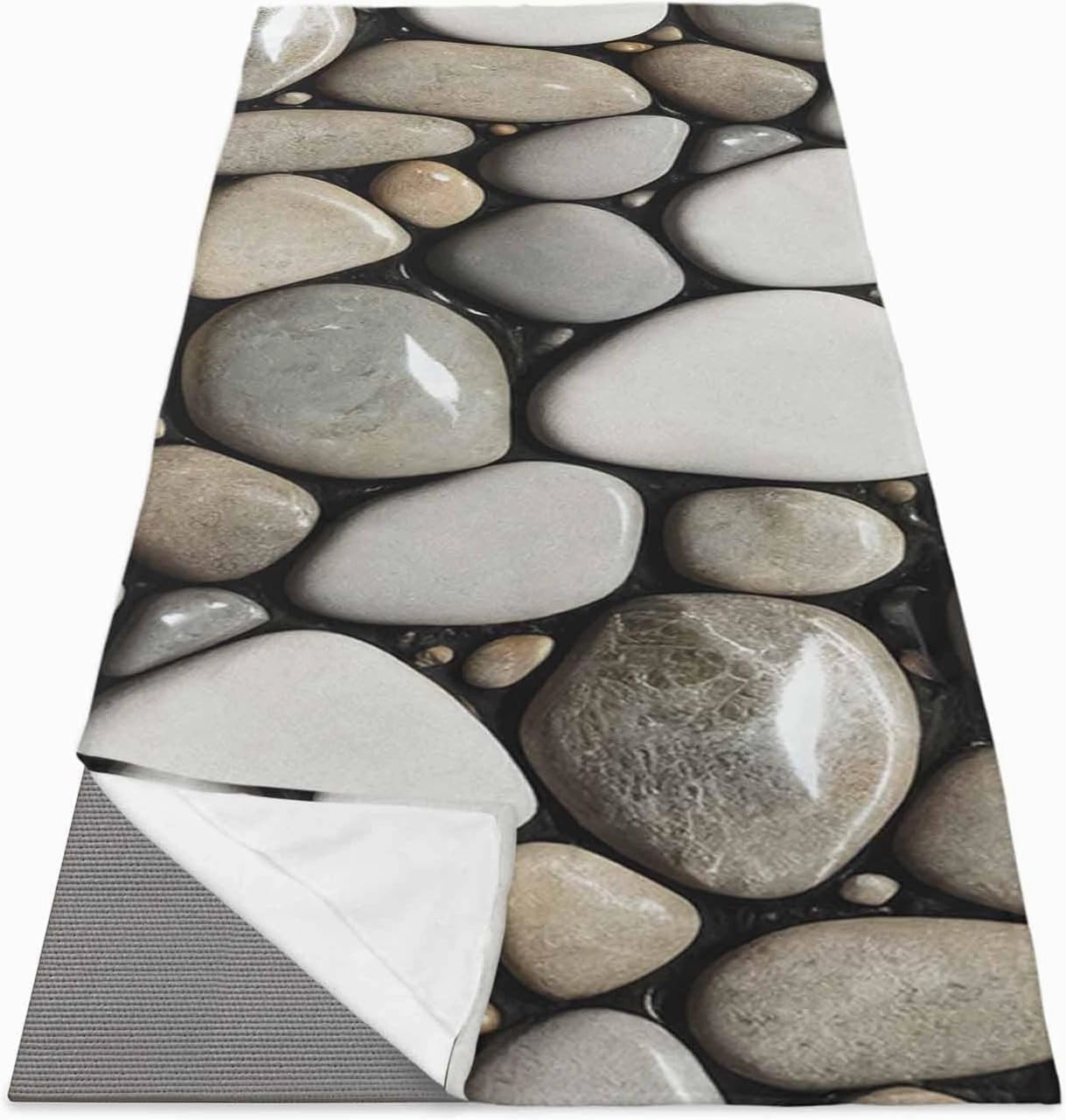 Yoga Towel with Corner Pockets Natural Riverbed Village Pebbles Black and White Sweat Absorbent Lightweight Soft Yoga Blanket 26"x74" Hot Yoga Towels for Gym Fitness Workout