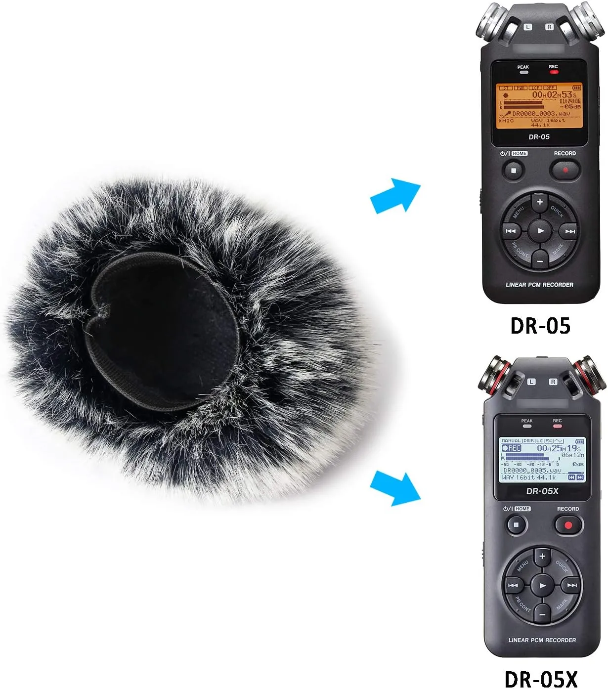 YOUSHARES DR05X Windscreen Muff for Tascam DR-05X DR-05 Portable Recorders, DR05X Mic Deadcat Windshield Windscreen Artificial Fur Wind Screen