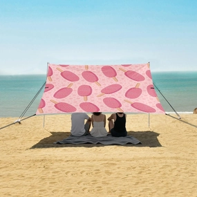 Yummy Pink Ice Lolly Beach Canopy Tent Anti-UV & Wind Resistant, Camping Sun Shelter Easy Setup Portable,Outdoor Shade Tents with Sandbags,Sand Shovels,Ground Pegs & Stability Poles
