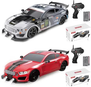YUZ 2PCS Remote Control Car RC Drift Car 1/16 Scale 4WD 18KM/H High Speed RC Car 2.4GHz with LED Lights Spray Racing Toy Car for Adults Boys Girls Kids Birthday Rechargeable Batteries