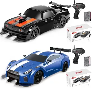 YUZ 2PCS Remote Control Car RC Drift Car 1/16 Scale 4WD 18KM/H High Speed RC Car 2.4GHz with LED Lights Spray Racing Toy Car for Adults Boys Girls Kids Birthday Rechargeable Batteries