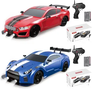YUZ 2PCS Remote Control Car RC Drift Car 1/16 Scale 4WD 18KM/H High Speed RC Car 2.4GHz with LED Lights Spray Racing Toy Car for Adults Boys Girls Kids Birthday Rechargeable Batteries