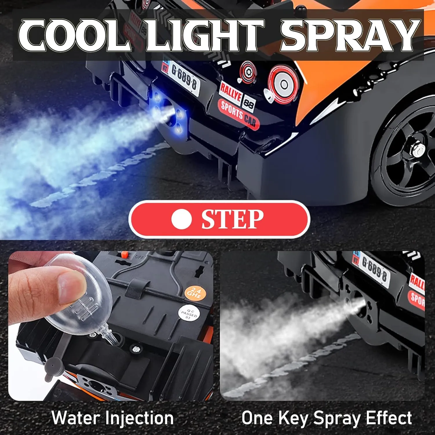 YUZ RC Car RC Drift Car 1/16 Scale 2.4GHz 4WD 18KM/H High Speed Remote Control Car with LED Lights Spray Racing Toy Car for Adults Boys Girls Kids Gift Rechargeable Batterie Drifting Tires