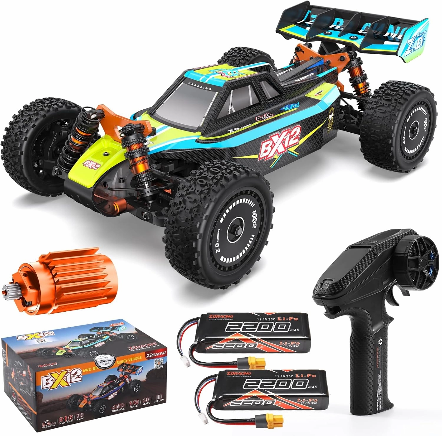 ZD Racing 1:12 Brushless Fast Rc Cars for Adults Fast 42 MPH,Off Road Rc Car 4X4,Remote Control Car for Adults 4WD High Speed Racing RC Buggy with Two 3S 2200 mAh Truck Suitable for Gifts