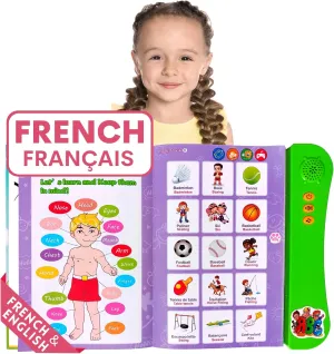 ZeenKind French English Talking Learning Book for Kids 2 3 4 5 6 Years Old, Learn French Interactive Audio Sound Books for Toddlers, Francais Educational Electronic Toys, Bilingual Musical Toy