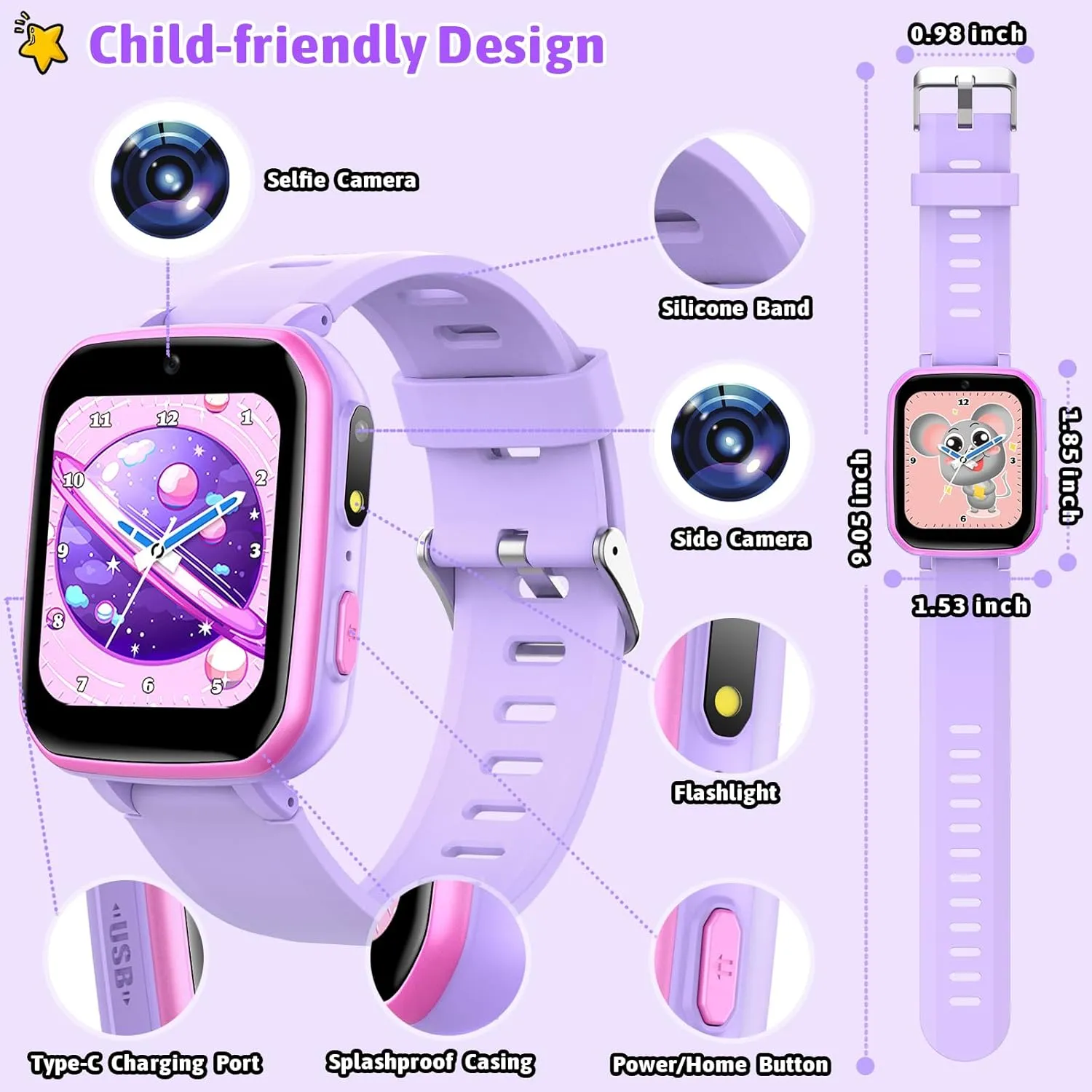 zicor Kids Game Watch Gift with 26 Puzzle Games, Dual Camera, Music Player, Pedometer, Video Recorder, Flashlight, Alarm Clock,Educational Toy for Boys Girls Age 4-12 Years Old,Birthday