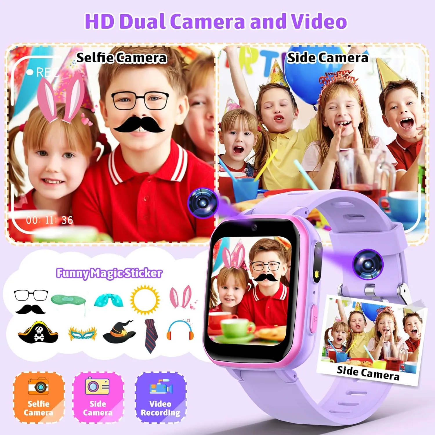 zicor Kids Game Watch Gift with 26 Puzzle Games, Dual Camera, Music Player, Pedometer, Video Recorder, Flashlight, Alarm Clock,Educational Toy for Boys Girls Age 4-12 Years Old,Birthday
