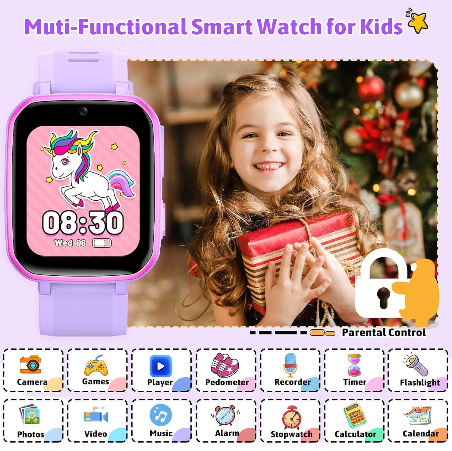 zicor Kids Game Watch Gift with 26 Puzzle Games, Dual Camera, Music Player, Pedometer, Video Recorder, Flashlight, Alarm Clock,Educational Toy for Boys Girls Age 4-12 Years Old,Birthday